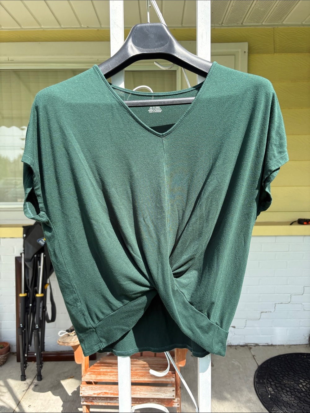 American Eagle Outfitters Forest Green Twist-Front V-Neck Tee